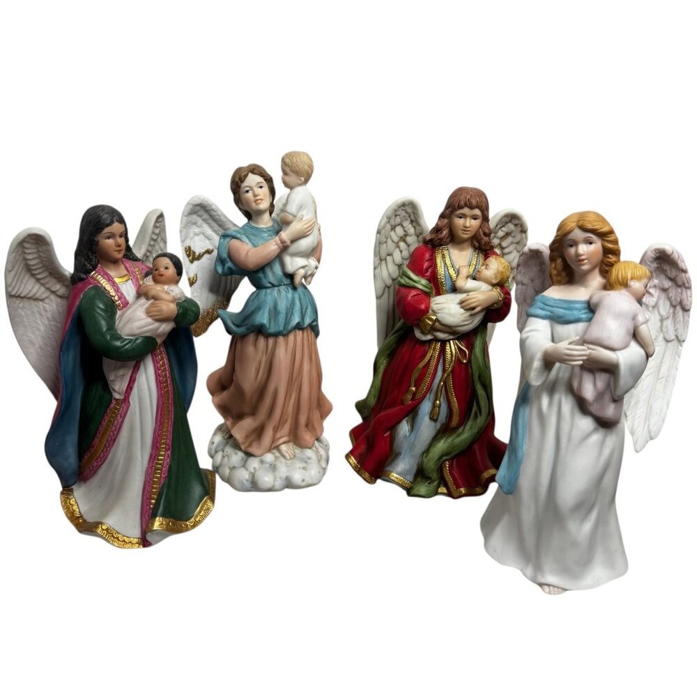 Set Of 4 Vtg Heavens Treasure Angel Figurines Holding Babies Homco Mother Child